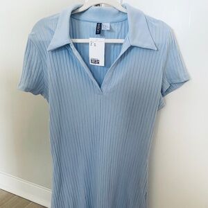 H&M Ribbed Jersey Dress Light Blue